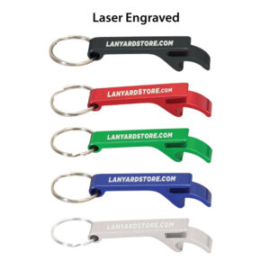 Custom bottle opener keyrings. Laser Engrave. Black | Silver | Red | Blue or Green