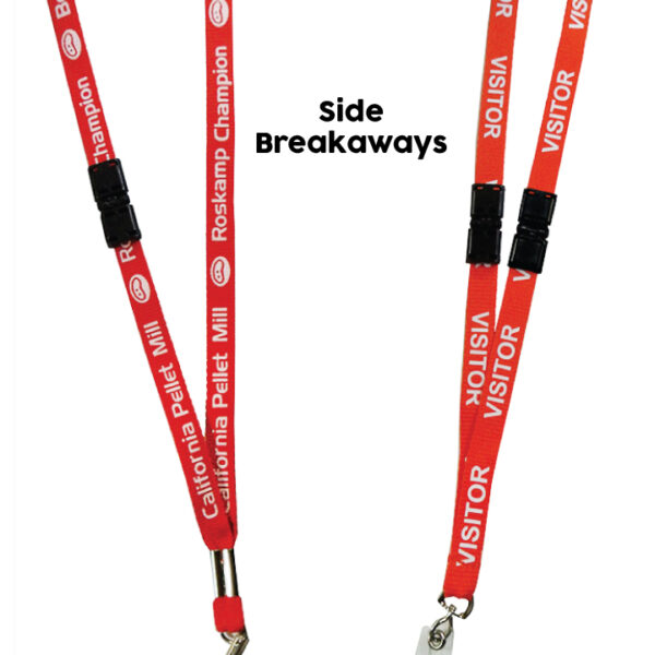 Custom breakaway lanyards - Back of neck or side breakaway clasp. Double breakaway also available
