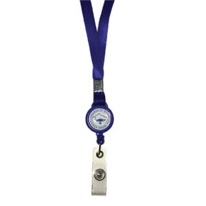 Custom lanyards retractable reel. The lanyard with reel is attached.