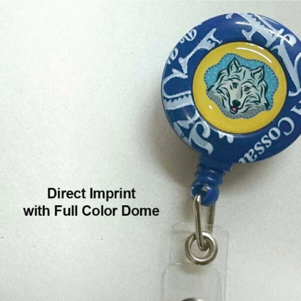 Badge reels with color dome and/or with direct imprint - Printed in USA