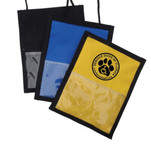 Custom Printed Deluxe Neck Wallets. Yellow | Blue and Black. Printed in USA. Rush Service