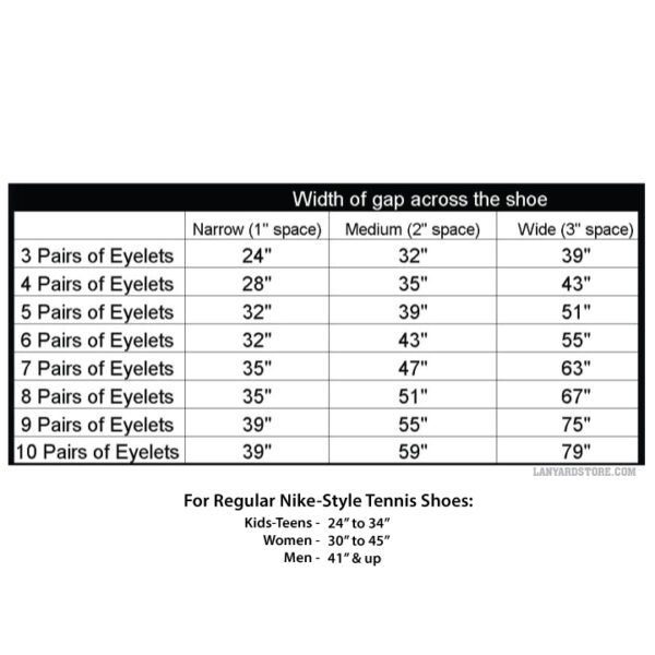 Shoelace length sizing chart - kids | womens and mens average shoelace length